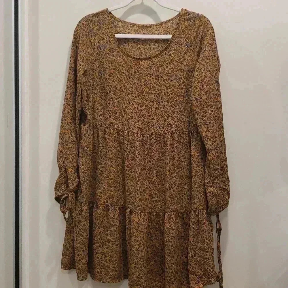 Wild Fable Floral Ruffle Mini Dress Long Sleeves Size S